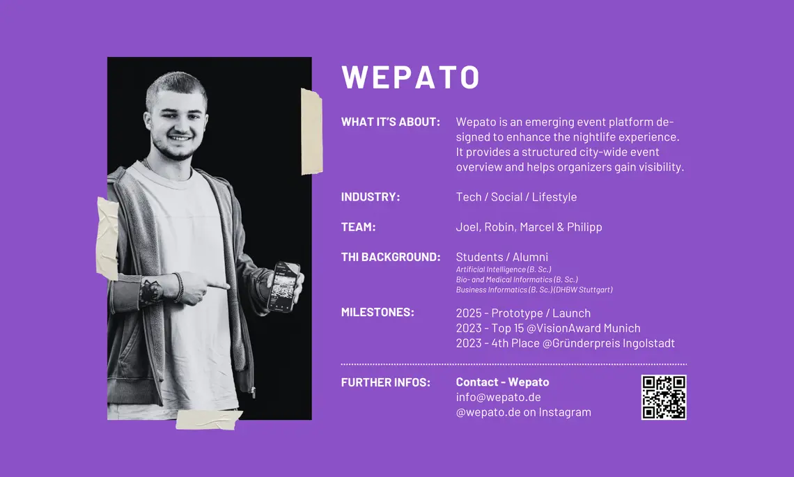 Allgemeine Informationen zum Startup Team Wepato, inklusive Teamfoto.
