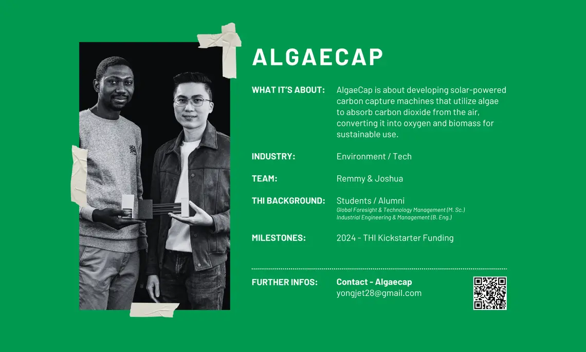 Allgemeine Informationen zum Startup Team AlgaeCap, inklusive Teamfoto.